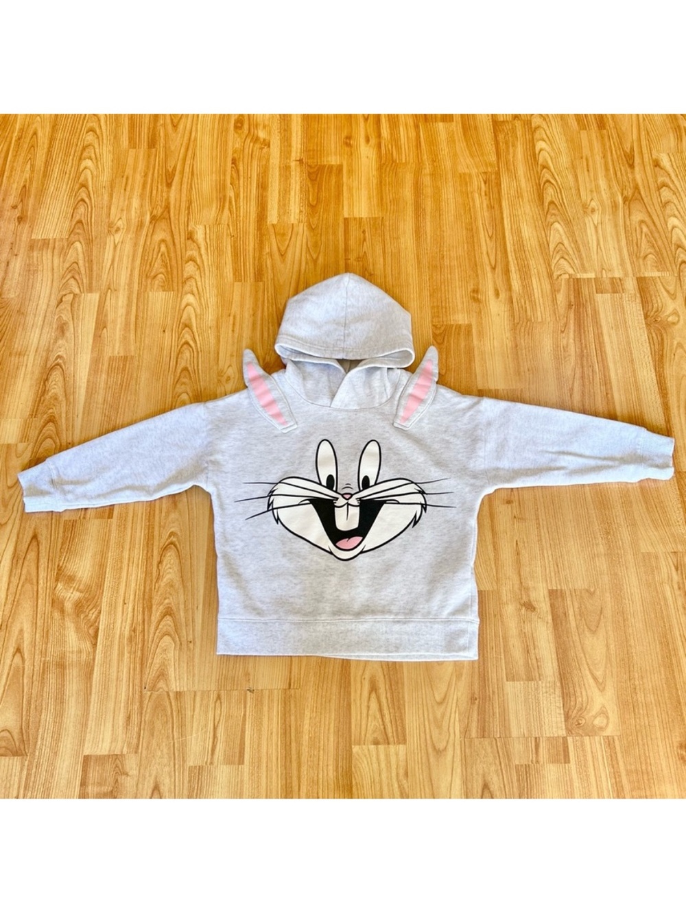Cotton-On Kids Looney Tunes Kids Hoodie - White/Light Gray with Red-Outline Logo